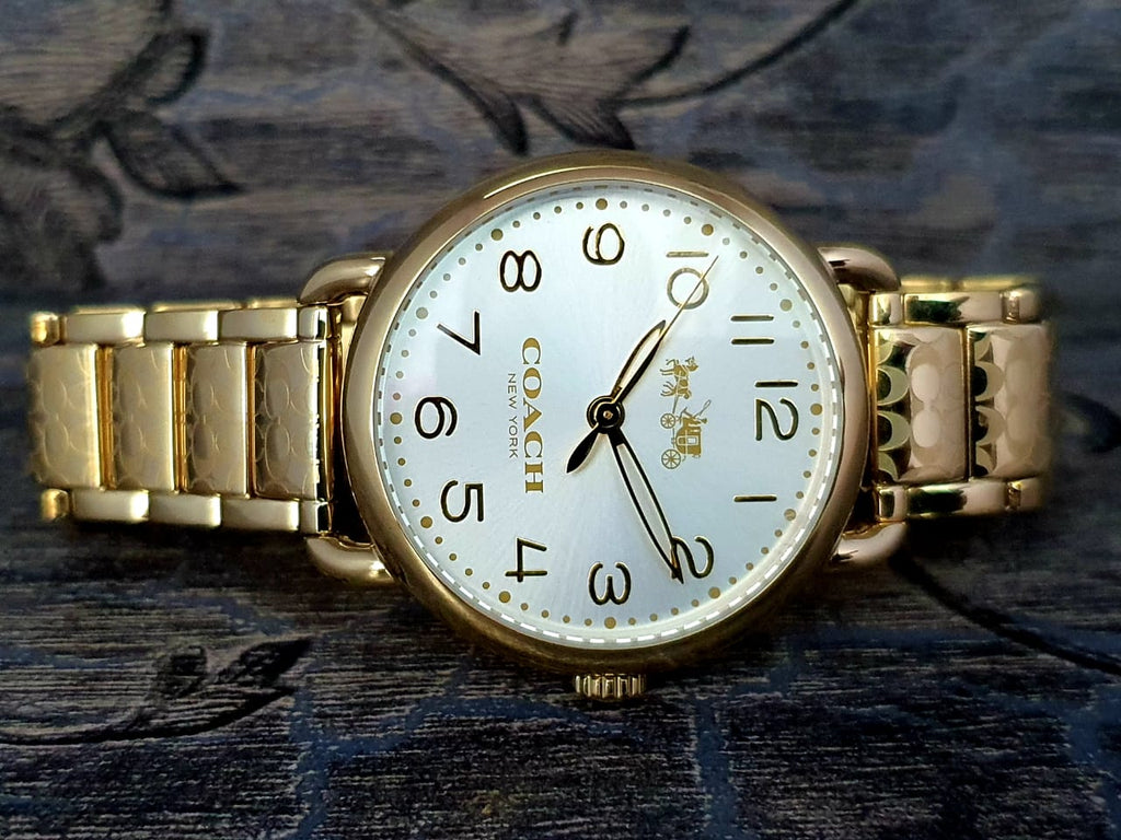Coach Delancey Classic White Dial Gold Steel Strap Watch for Women - 14502261 Buy Now By Coach