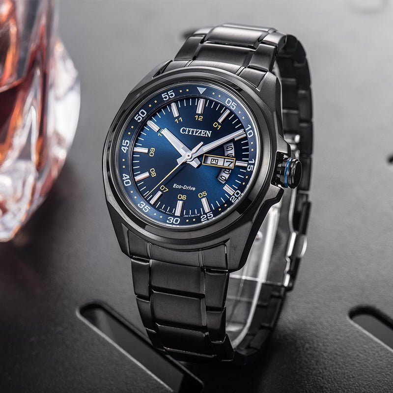 Citizen Eco Drive Blue Dial Black Steel Strap Watch For Men - AW0024-58LB Buy Now By Citizen
