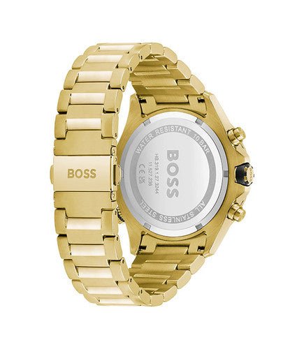 Hugo Boss Globetrotter Chronograph Black Dial Gold Steel Strap Watch for Men - 1513932 Buy Now By Hugo Boss