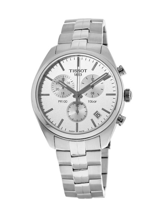 Tissot T Classic PR 100 Chronograph Silver Dial Silver Steel Strap Watch For Men - T101.417.11.031.00 Buy Now By Tissot