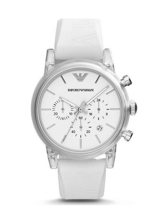 Emporio Armani Classic Chronograph White Dial White Rubber Strap Watch For Men - AR1054 Buy Now By Emporio Armani