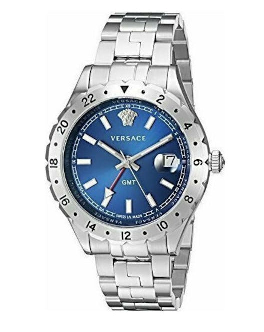 Versace Hellenyium GMT Blue Dial Silver Steel Strap Watch for Men - V11010015 Buy Now By Versace
