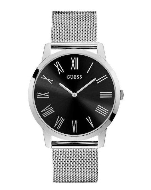 Guess Analog Black Dial Silver Mesh Bracelet Watch for Men - W1263G1 Buy Now By Guess
