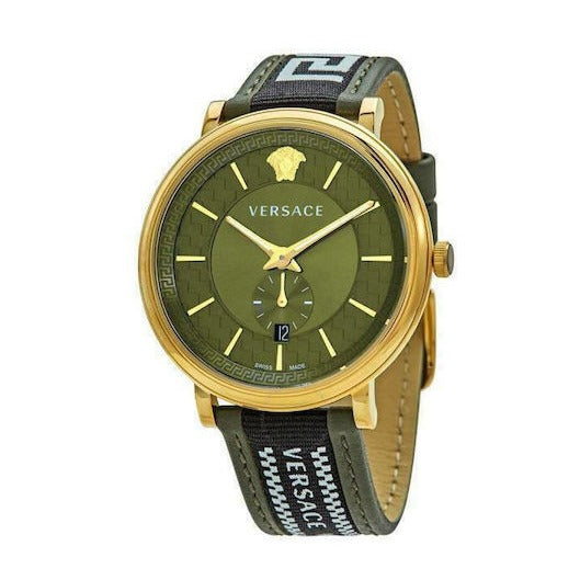 Versace V-Circle Quartz Green Dial Green Leather Strap Watch for Men - VEBQ01519 Buy Now By Versace