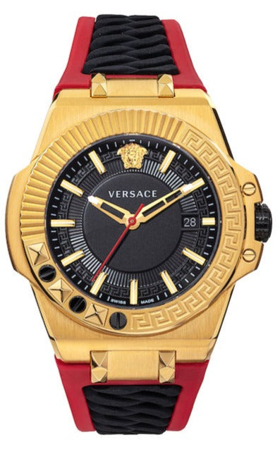 Versace Chain Reaction Quartz Black Dial Red & Black Rubber Strap Watch for Men - VEDY00319 Buy Now By Versace