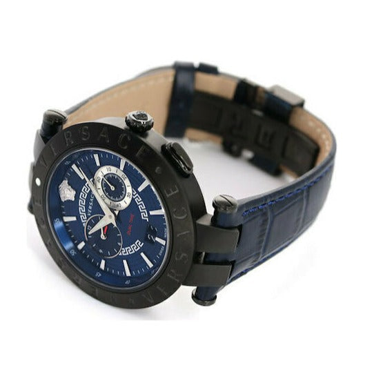 Versace V Race Chronograph Quartz Blue Dial Blue Leather Strap Watch For Men - VEBV00419 Buy Now By Versace
