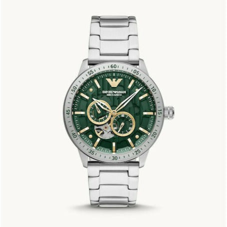 Emporio Armani Meccanico Chronograph Automatic Green Dial Silver Steel Strap Watch For Men - AR60053 Buy Now By Emporio Armani