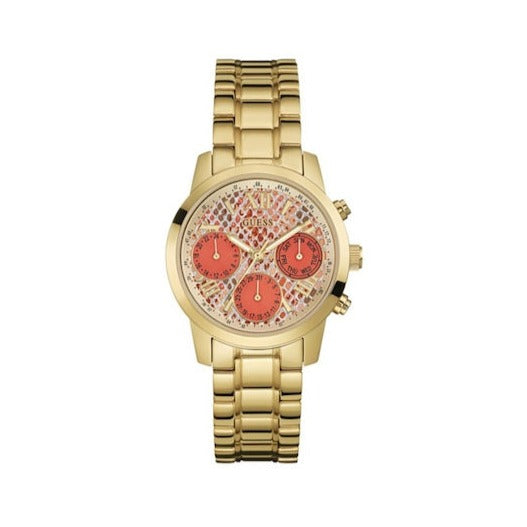 Guess Mini Sunrise Quartz Analog Orange Dial Gold Steel Strap Watch For Women - W0448L7 Buy Now By Guess