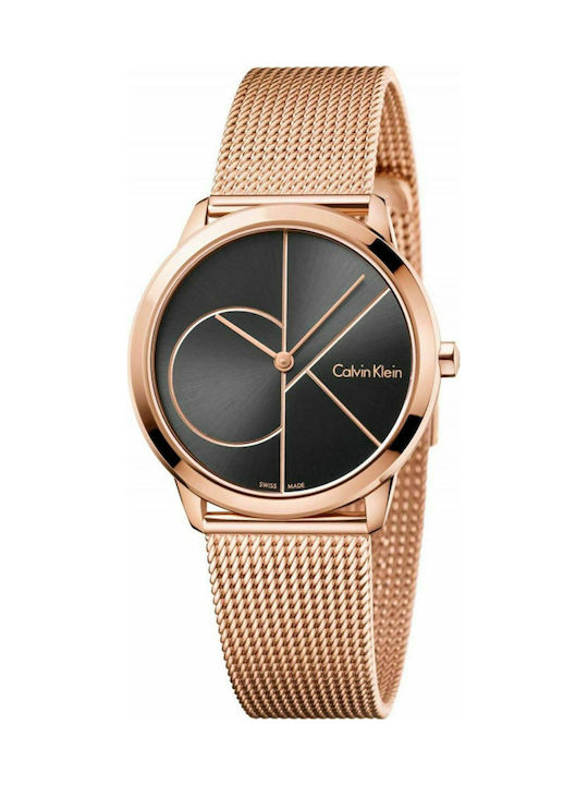 Calvin Klein Minimal Black Dial Rose Gold Mesh Bracelet Watch for Men - K3M21621 Buy Now By Calvin Klein