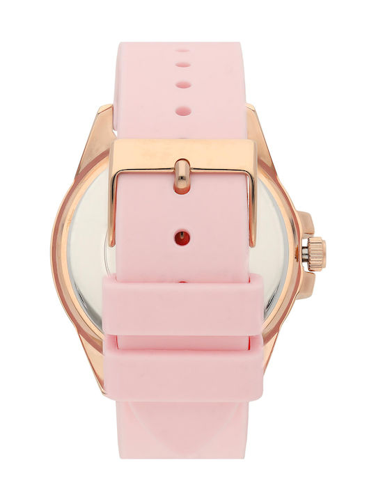 Guess Frontier Diamonds Rose Gold Dial Pink Rubber Strap Watch For Women - W1160L5 Buy Now By Guess