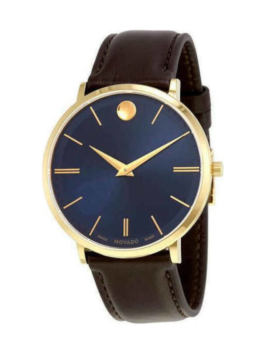 Movado Ultra Slim Blue Dial Brown Leather Strap Watch For Men - 0607088 Buy Now By Movado