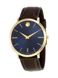 Movado Ultra Slim Blue Dial Brown Leather Strap Watch For Men - 0607088 Buy Now By Movado