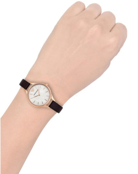 Emporio Armani Aurora Mother of Pearl White Dial Brown Leather Strap Watch For Women - AR11057 Buy Now By Emporio Armani