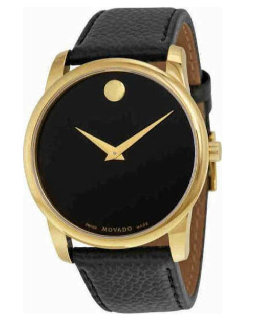 Movado Museum Black Dial Black Leather Strap Watch For Men - 0607014 Buy Now By Movado