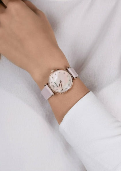 Emporio Armani Gianni T Bar Mother Of Pearl Pink Dial Pink Leather Strap Watch For Women - AR1958 Buy Now By Emporio Armani