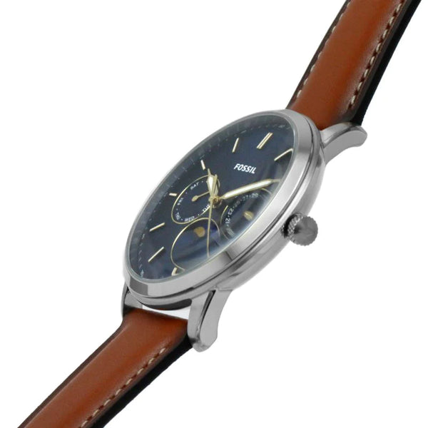 Fossil Neutra Minimalist Moonphase Blue Dial Brown Leather Strap Watch for Men - FS5903 Buy Now By Fossil