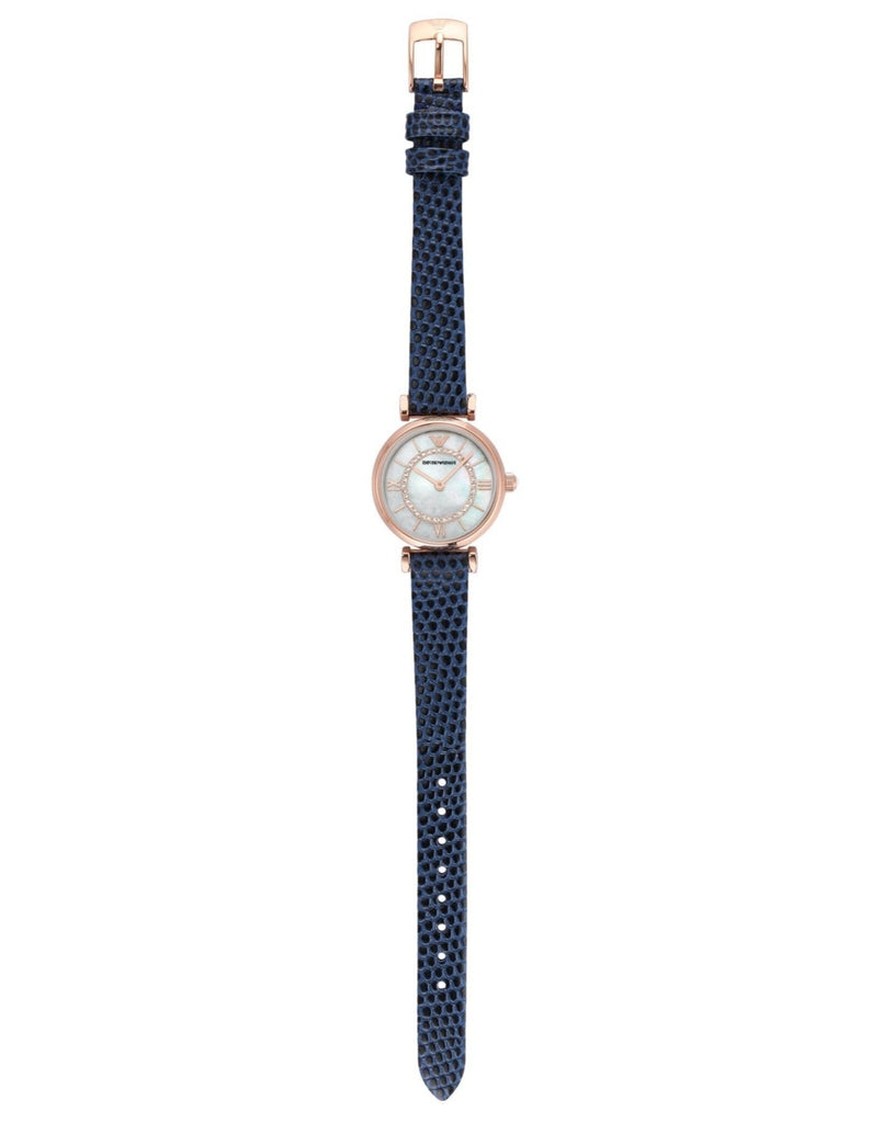 Emporio Armani Gianni T-Bar Analog Mother of Pearl Dial Blue Leather Strap Watch For Women - AR11468 Buy Now By Emporio Armani