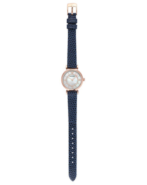 Emporio Armani Gianni T-Bar Analog Mother of Pearl Dial Blue Leather Strap Watch For Women - AR11468 Buy Now By Emporio Armani