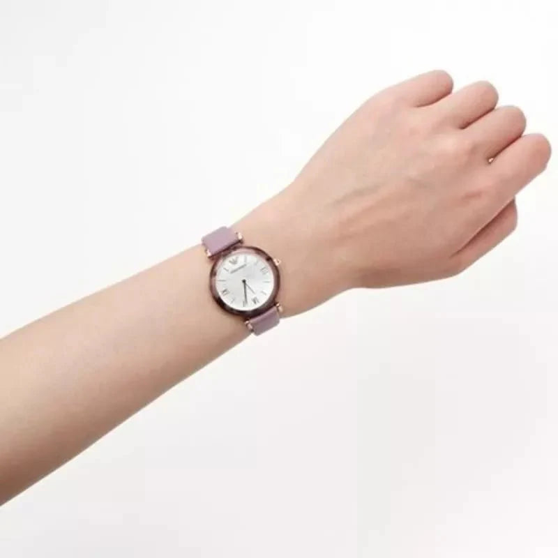 Emporio Armani Gianni Mother of Pearl Dial Purple Leather Strap Watch For Women - AR11003 Buy Now By Emporio Armani