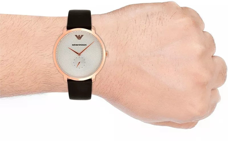 Emporio Armani Modern Slim Analog Silver Dial Brown Leather Strap Watch For Men - AR11163 Buy Now By Emporio Armani