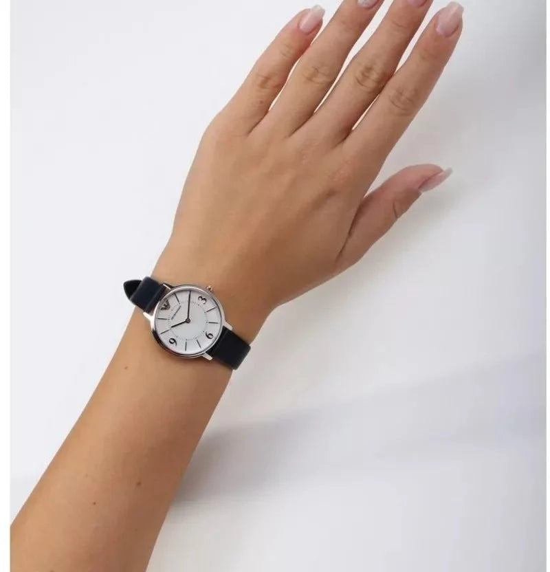 Emporio Armani Kappa White Mother of Pearl Dial Black Leather Strap Watch For Women - AR2509 Buy Now By Emporio Armani