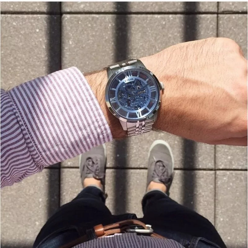 Fossil Townsman Automatic Skeleton Blue Dial Silver Steel Strap Watch for Men - ME3073 Buy Now By Fossil