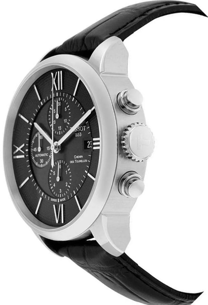 Tissot T Classic Chemin Des Tourelles Chronograph Black Dial Black Leather Strap Watch For Men - T099.427.16.058.00 Buy Now By Tissot