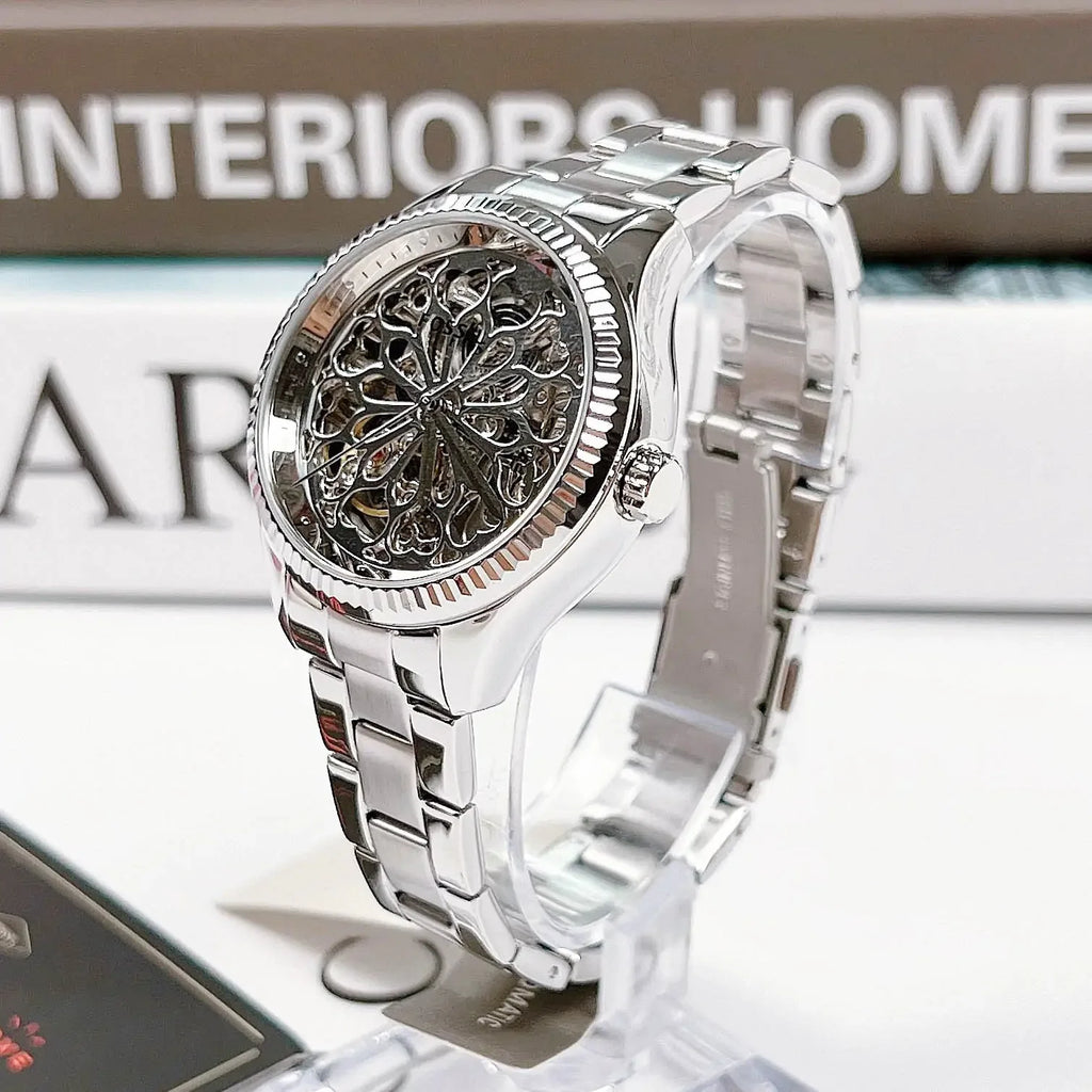 Fossil Rye Automatic Skeleton Silver Dial Silver Steel Strap Watch for Women - BQ3753 Buy Now By Fossil