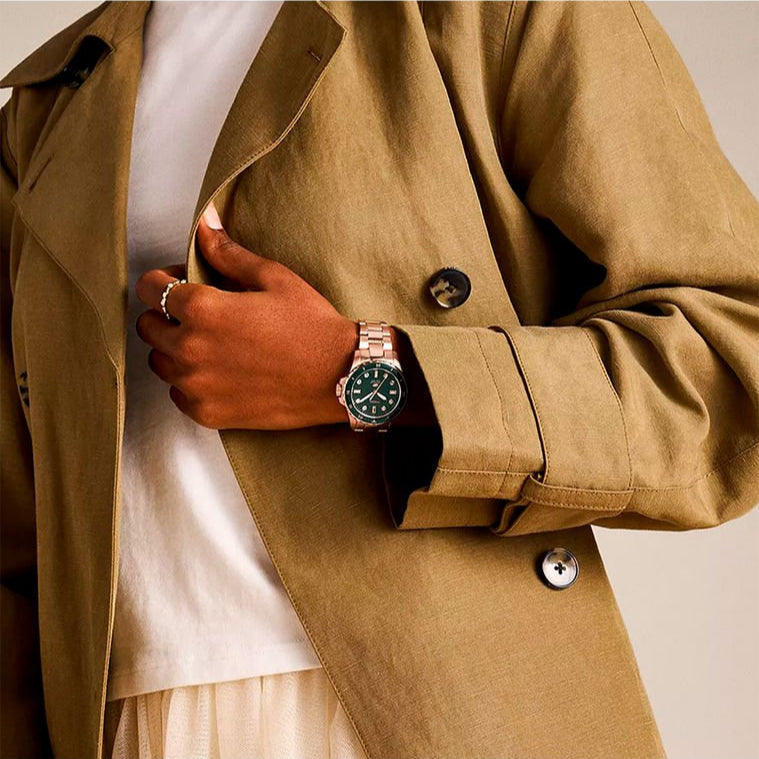 Fossil Blue Dive Three Hand Green Dial Rose Gold Steel Strap Watch For Women - ES5371 Buy Now By Fossil