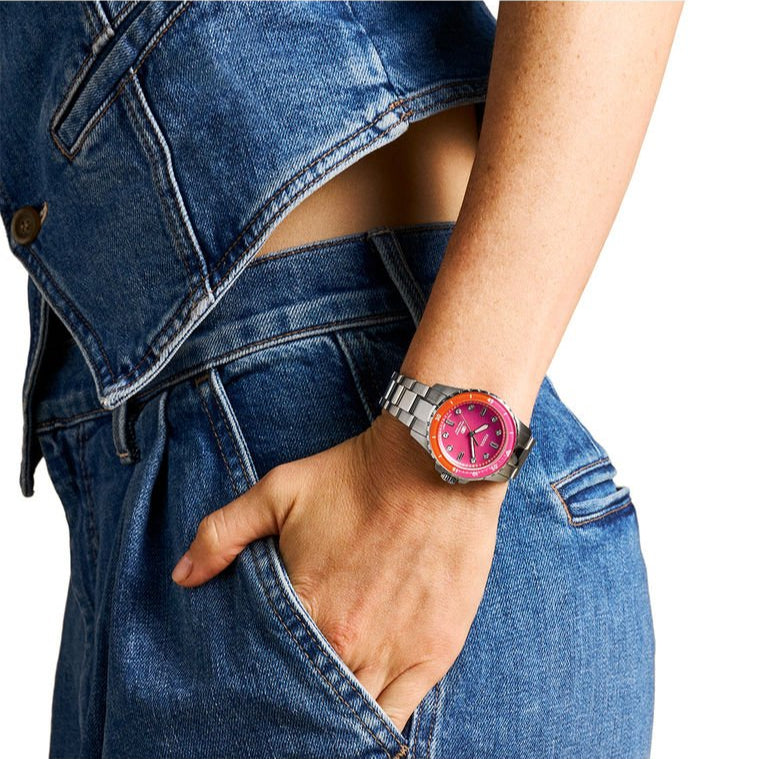 Fossil Blue Dive Analog Pink Dial Silver Steel Strap Watch For Women - ES5351 Buy Now By Fossil