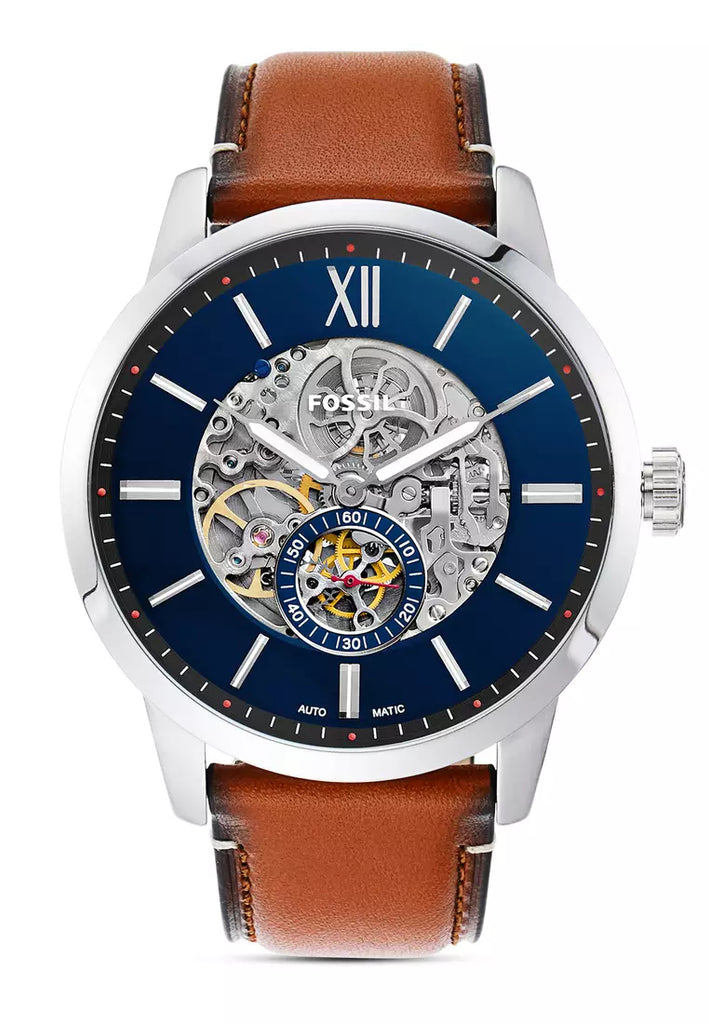 Fossil Townsman Automatic Skeleton Blue Dial Brown Leather Strap Watch for Men - ME3154 Buy Now By Fossil