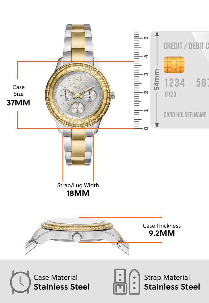 Fossil Stella Sport Multifunction Silver Dial Two Tone Steel Strap Watch for Women - ES5107 Buy Now By Fossil