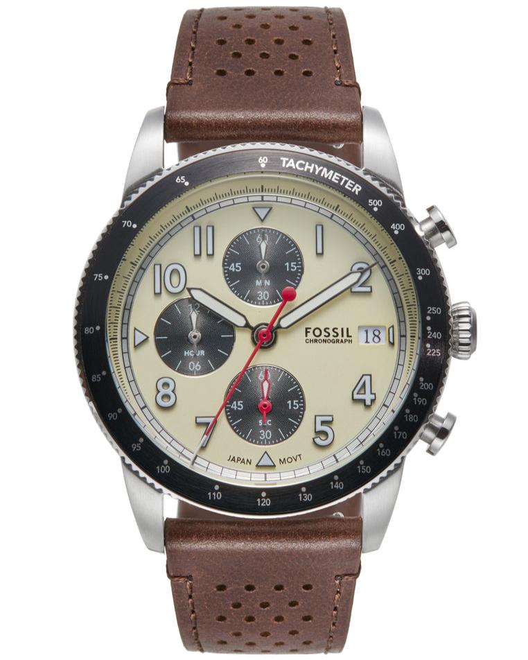 Fossil Sport Tourer Chronograph White Dial Brown Leather Strap Watch for Men - FS6042 Buy Now By Fossil