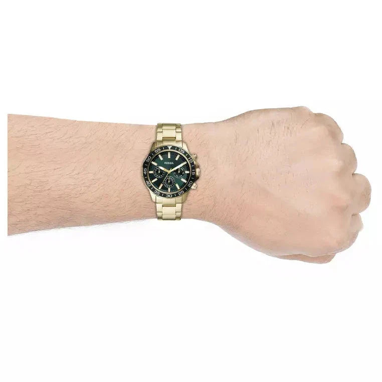 Fossil Bannon Multifunction Chronograph Green Dial Gold Steel Strap Watch for Men - BQ2493 Buy Now By Fossil