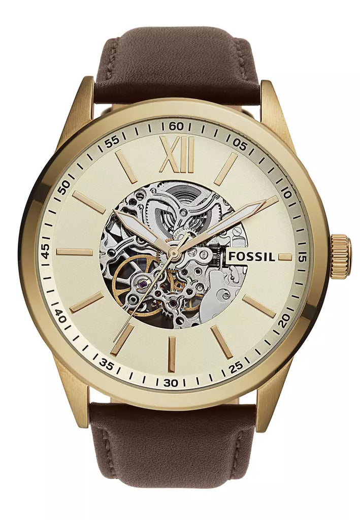 Fossil Flynn Mechanical Skeleton Beige Dial Brown Leather Strap Watch for Men - BQ2215 Buy Now By Fossil