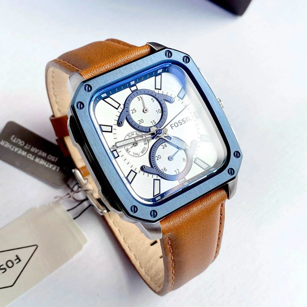Fossil Inscription Multifunction Silver Dial Brown Leather Strap Watch for Men - BQ2658 Buy Now By Fossil