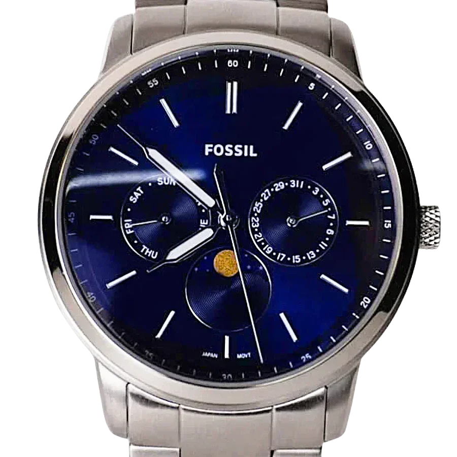 Fossil Neutra Minimalist Moonphase Blue Dial Silver Steel Strap Watch for Men - FS5907 Buy Now By Fossil