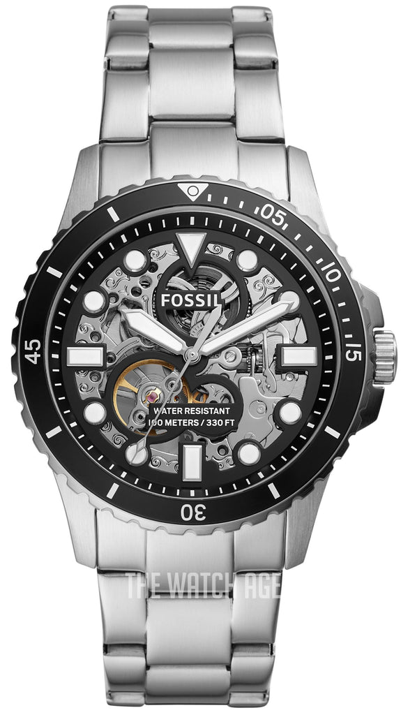 Fossil FB-01 Automatic Skeleton Black Dial Silver Steel Strap Watch for Men - ME3190 Buy Now By Fossil