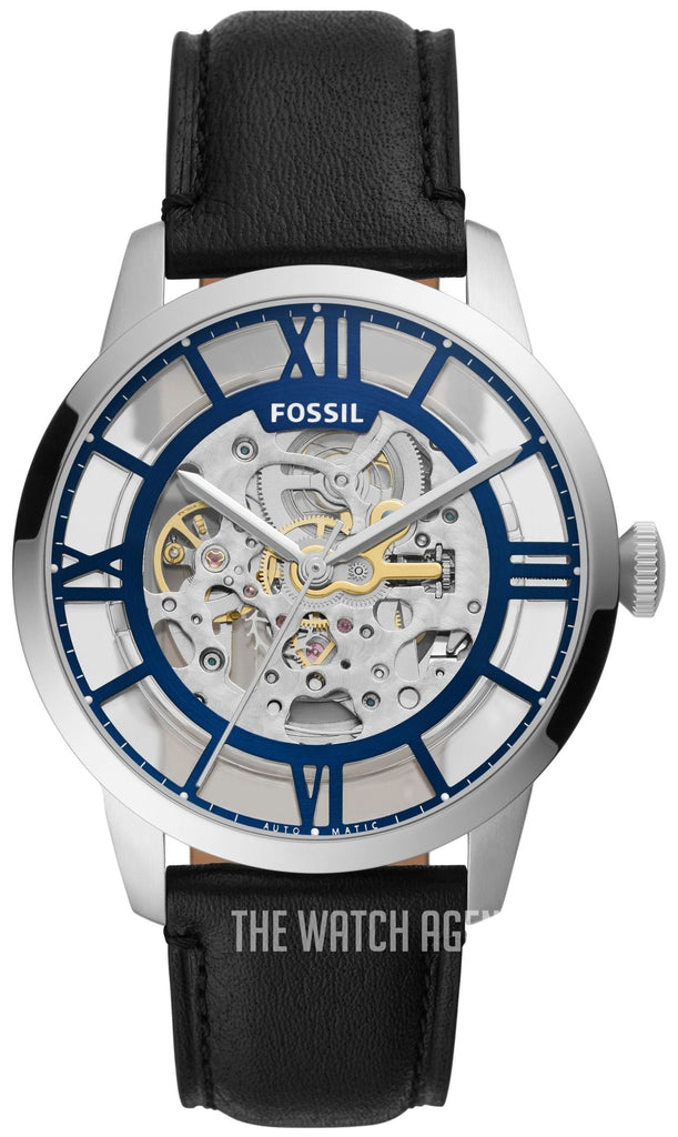 Fossil Townsman Automatic Skeleton Blue Dial Black Leather Strap Watch for Men - ME3200 Buy Now By Fossil