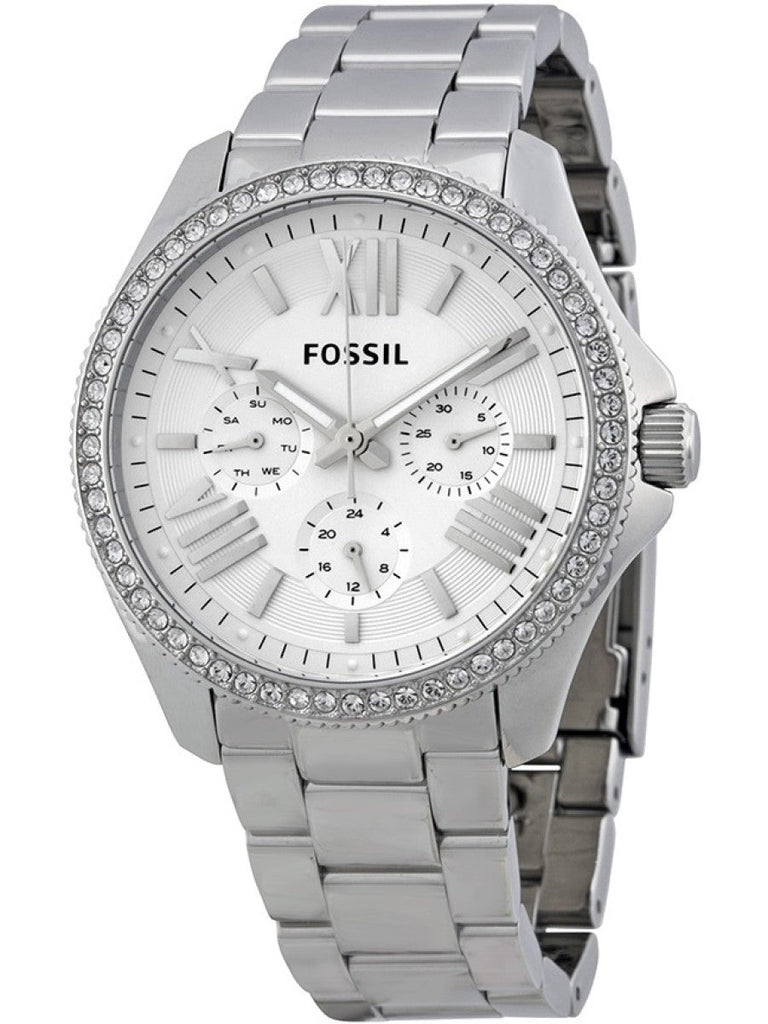 Fossil Cecile Chronograph Silver Dial Silver Steel Strap Watch for Women - AM4481 Buy Now By Fossil