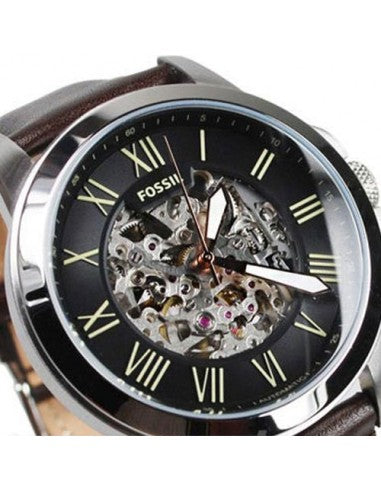 Fossil Grant Automatic Skeleton Black Dial Brown Leather Strap Watch for Men - ME3100 Buy Now By Fossil