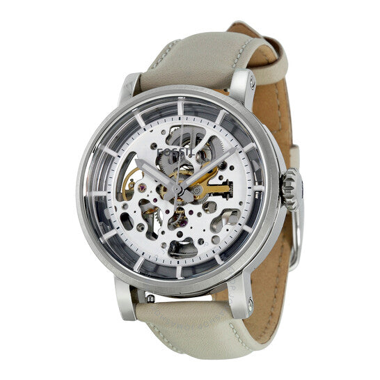 Fossil Boyfriend Automatic Skeleton Silver Dial White Leather Strap Watch for Women - ME3069 Buy Now By Fossil