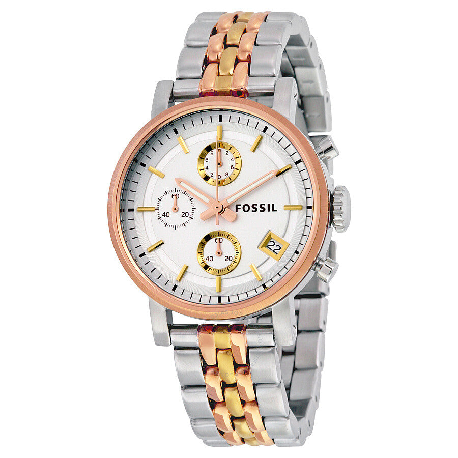 Fossil Boyfriend Chronograph White Dial Two Tone Steel Strap Watch for Women - ES3840 Buy Now By Fossil