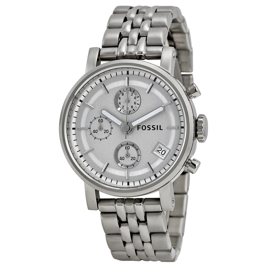 Fossil Boyfriend Chronograph Silver Dial Silver Steel Strap Watch for Women - ES2198 Buy Now By Fossil