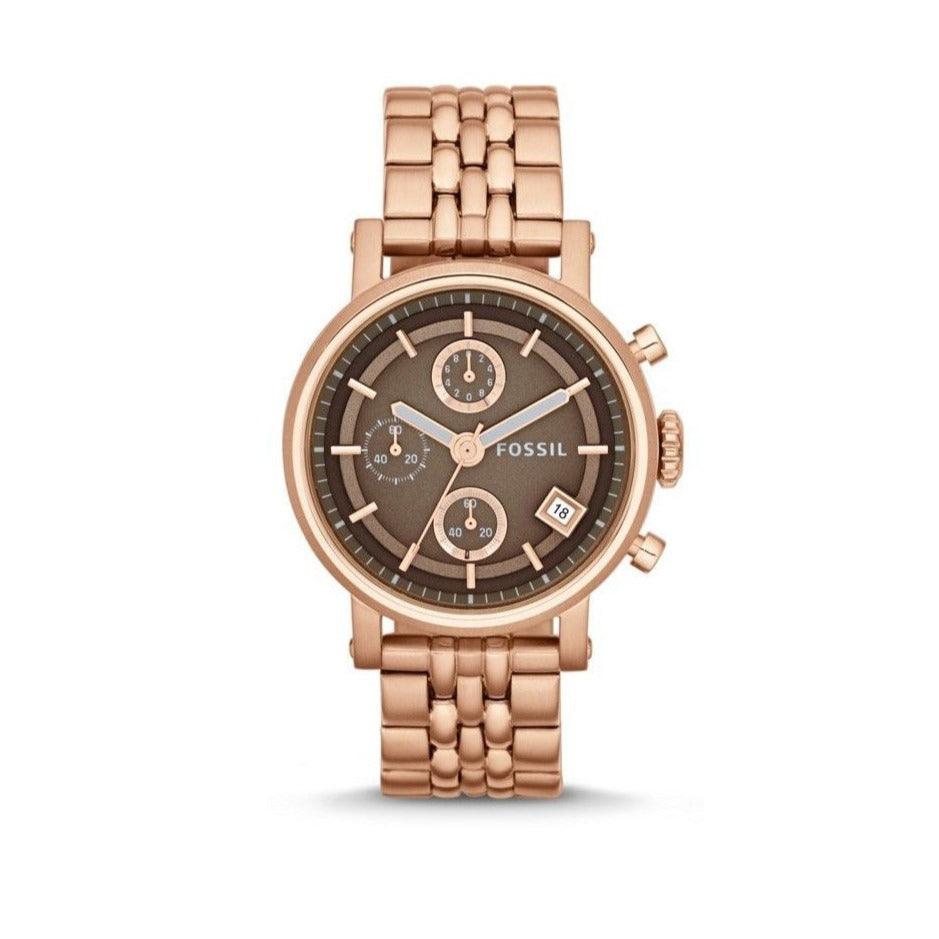 Fossil Boyfriend Chronograph Brown Dial Rose Gold Steel Strap Watch for Women - ES3494 Buy Now By Fossil