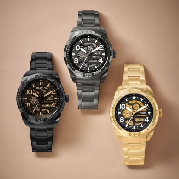 Fossil Bronson Automatic Skeleton Black Dial Gold Steel Strap Watch for Men - ME3257 Buy Now By Fossil