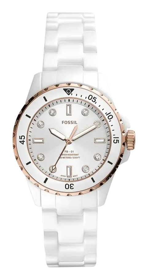 Fossil FB-01 Analog White Dial White Ceramic Strap Watch for Women - CE1107 Buy Now By Fossil