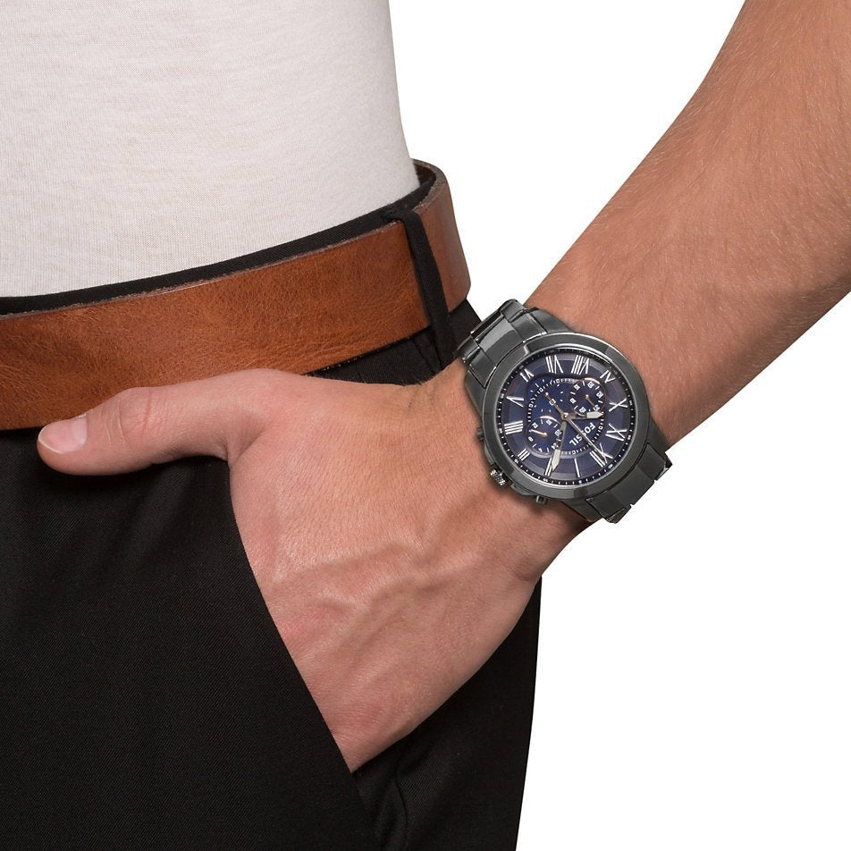 Fossil Grant Chronograph Blue Dial Grey Steel Strap Watch for Men - FS4831 Buy Now By Fossil