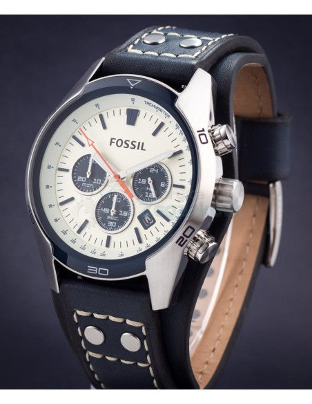 Fossil Coachman Chronograph White Dial Blue Leather Strap Watch for Men - CH3051 Buy Now By Fossil