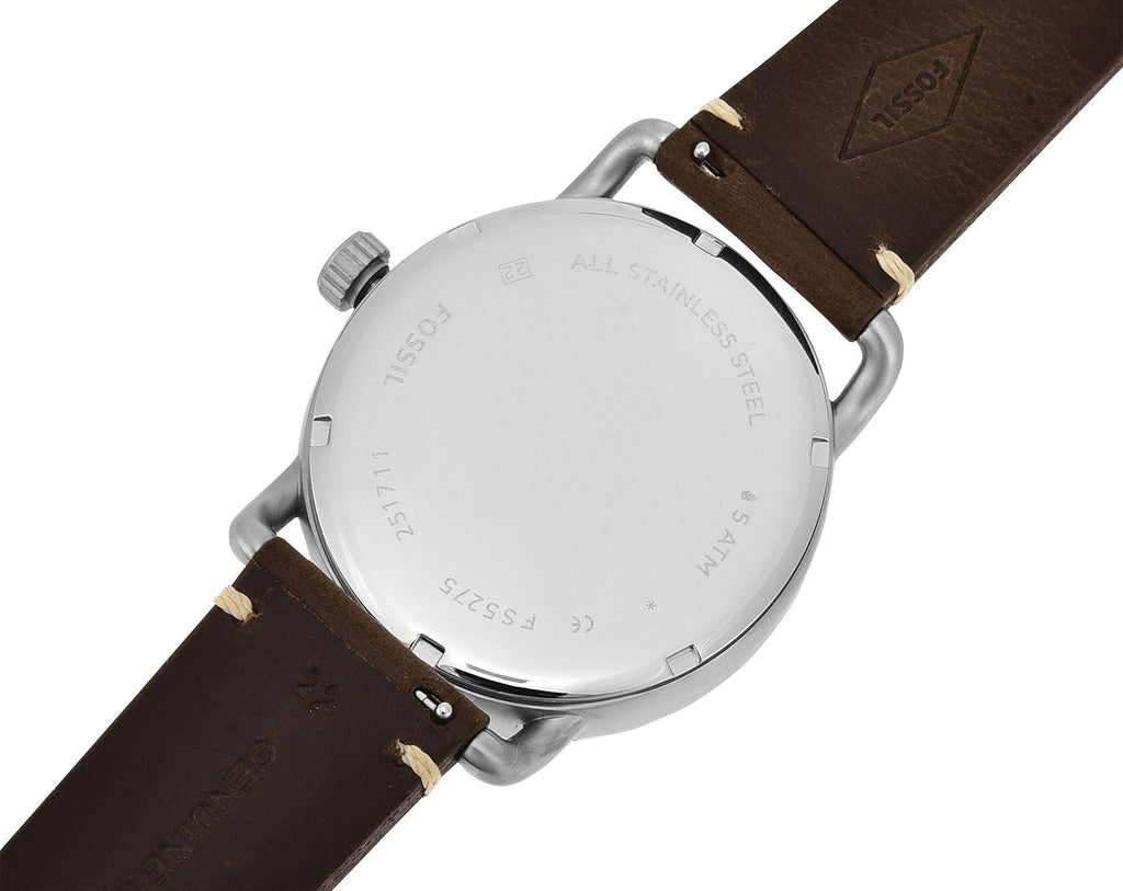 Fossil The Commuter White Dial Brown Leather Strap Watch for Men - FS5275